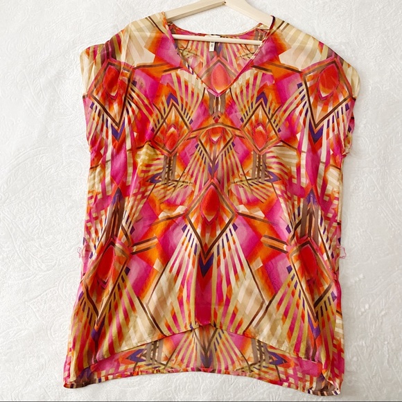Anthropologie Floreat Sheer Tropical Silk Tunic - Picture 2 of 11